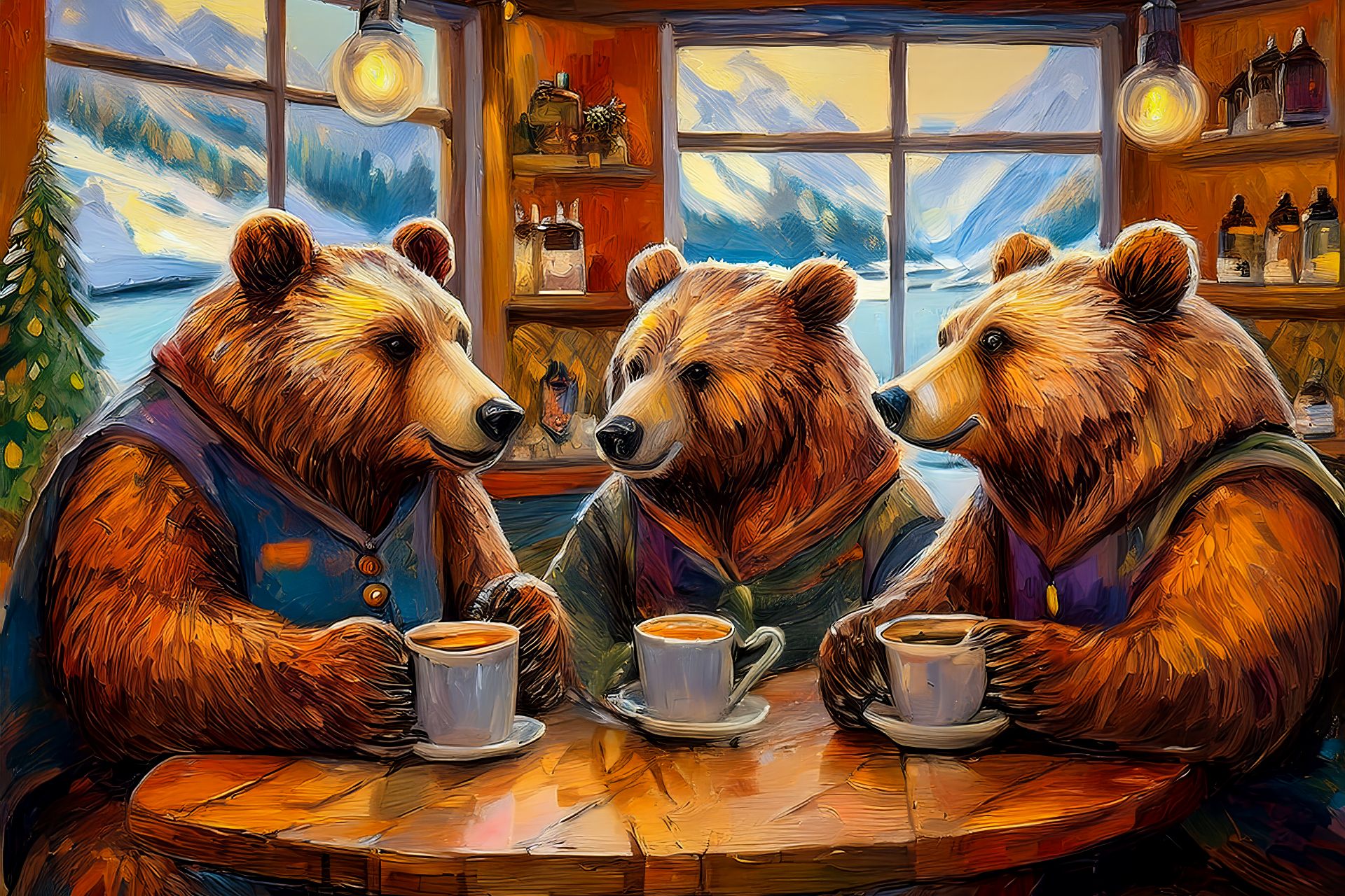 Bears In Coffee Shop